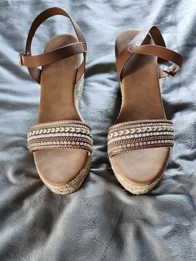 Jellypop Brown Braided Espadrille Wedge Sandals